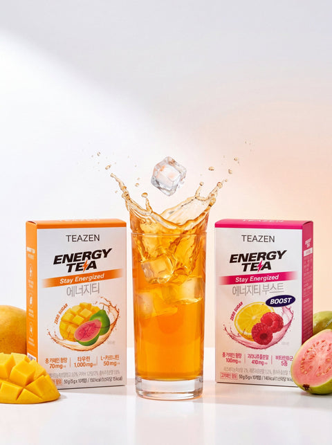 TEAZEN Energy Tea : boissons énergétiques sans sucre au guarana, saveurs mangue-goyave et fruits rouges