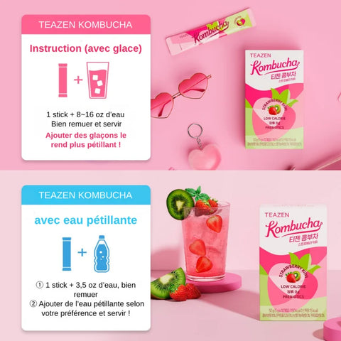 TEAZEN Kombucha Fraise Kiwi – 10 sticks