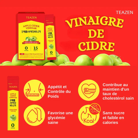TEAZEN Vinaigre de Cidre – Bien-être & Détox – 10 sticks