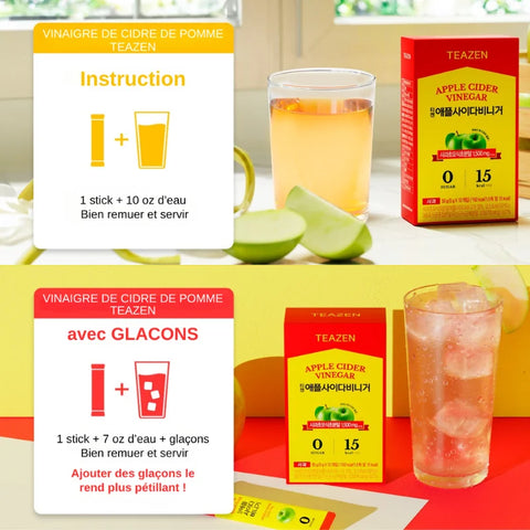 TEAZEN Vinaigre de Cidre – Bien-être & Détox – 10 sticks