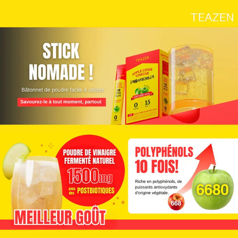 TEAZEN Vinaigre de Cidre – Bien-être & Détox – 10 sticks